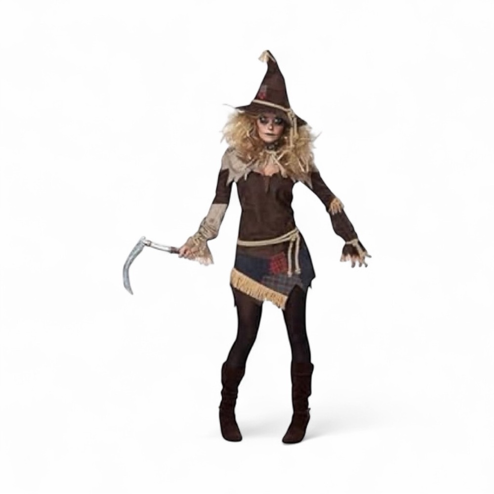 Spirit Halloween Creepy Scarecrow Costume Adult Medium Rustic Patchwork